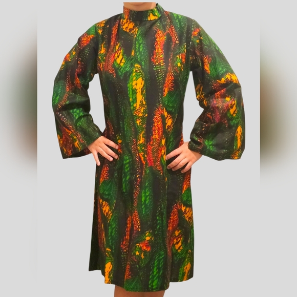 African Print Green Firefly Bell Mini Dress - Picture 6 of 6